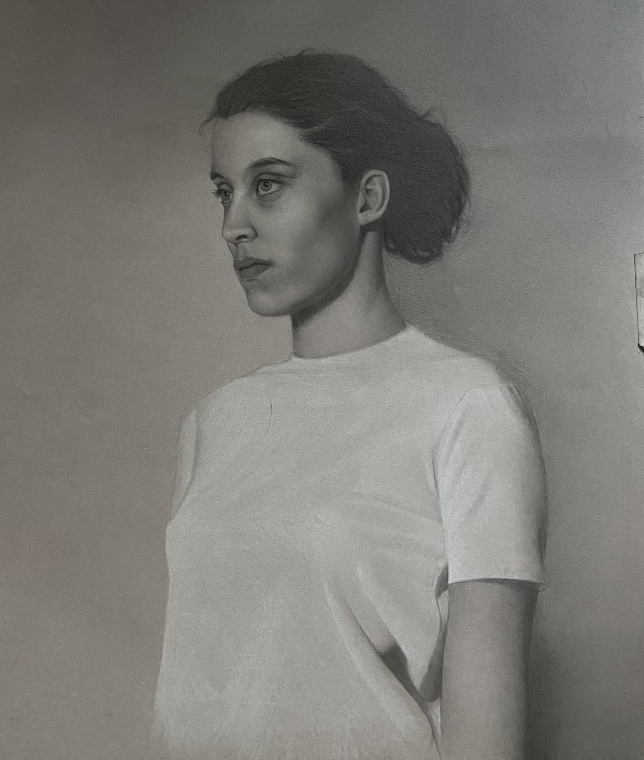 Graphite and white chalk on toned paper drawing titled Untitled by Omar Radwan