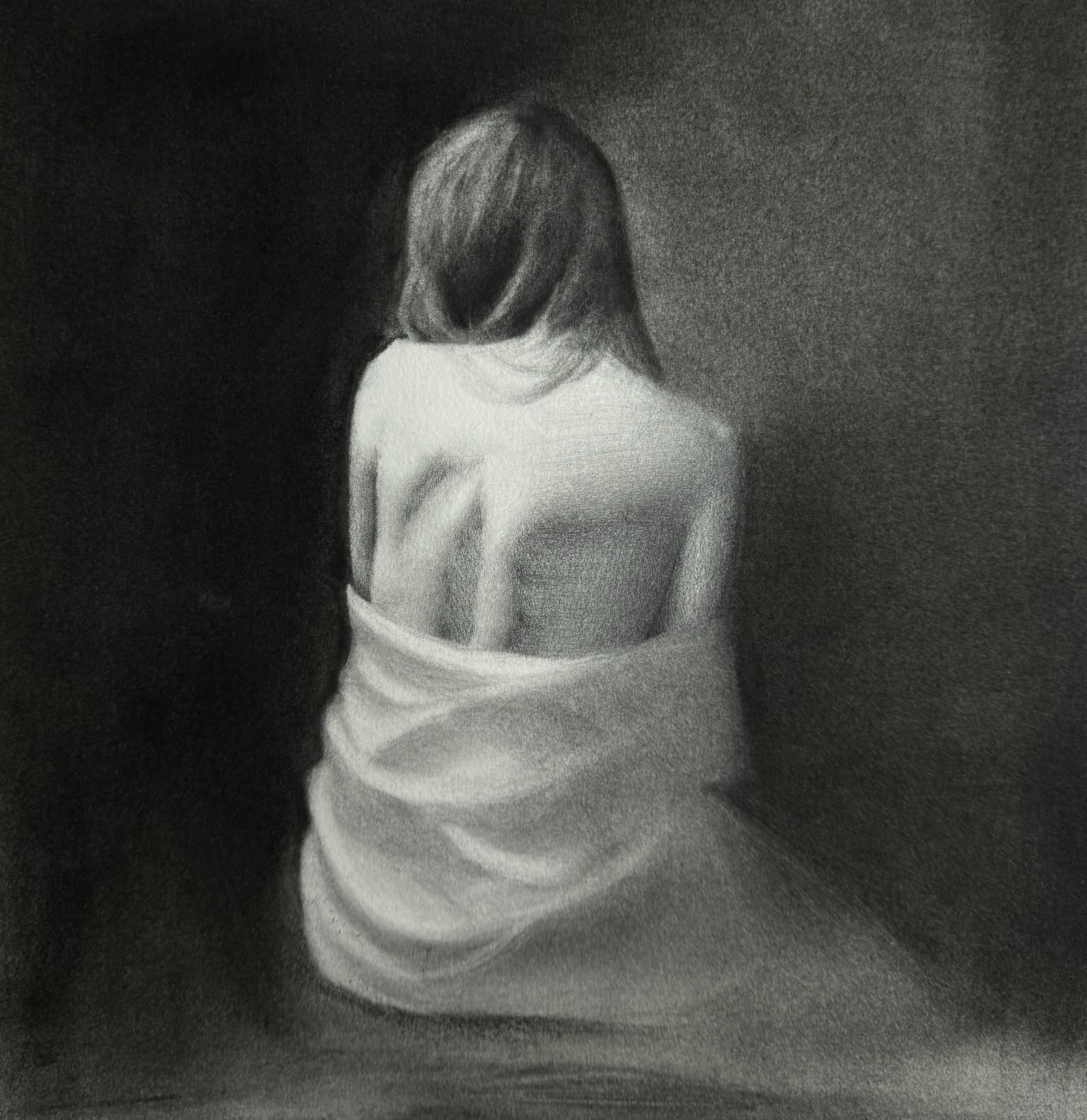 Graphite and white chalk on watercolor paper drawing titled Untitled by Omar Radwan