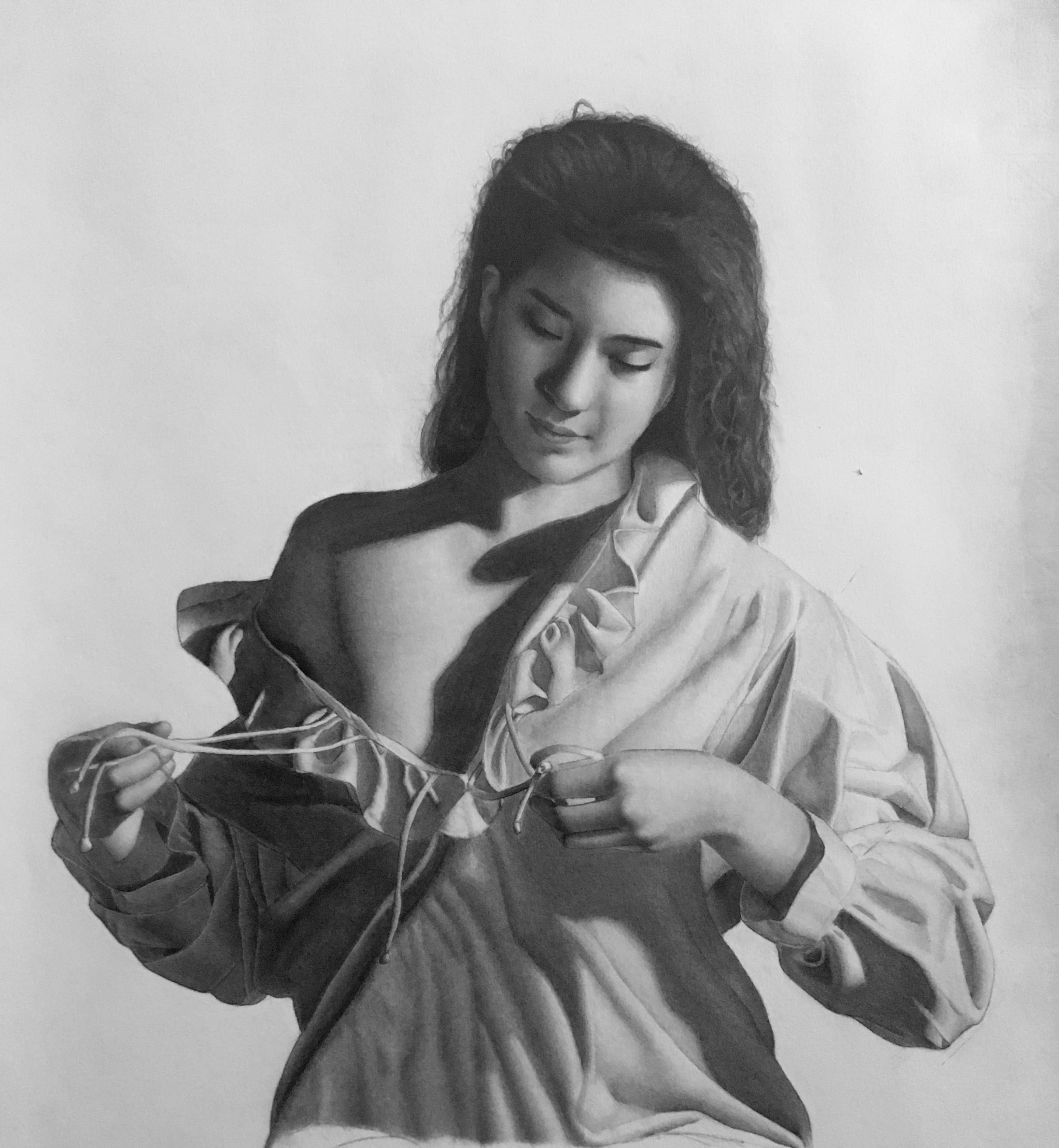 Graphite on paper drawing titled Adhira by Omar Radwan