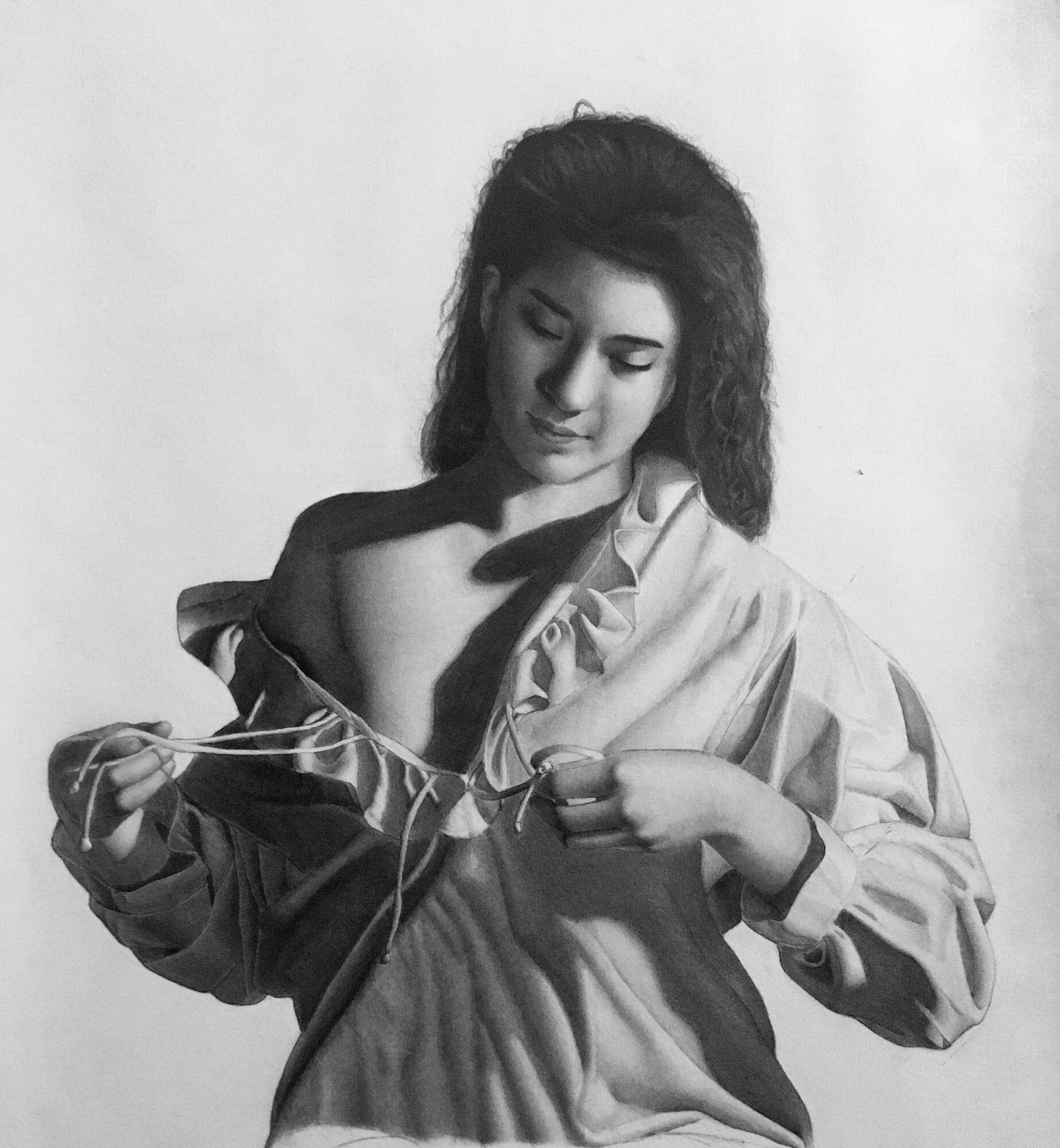 Graphite on paper drawing titled Adhira by Omar Radwan