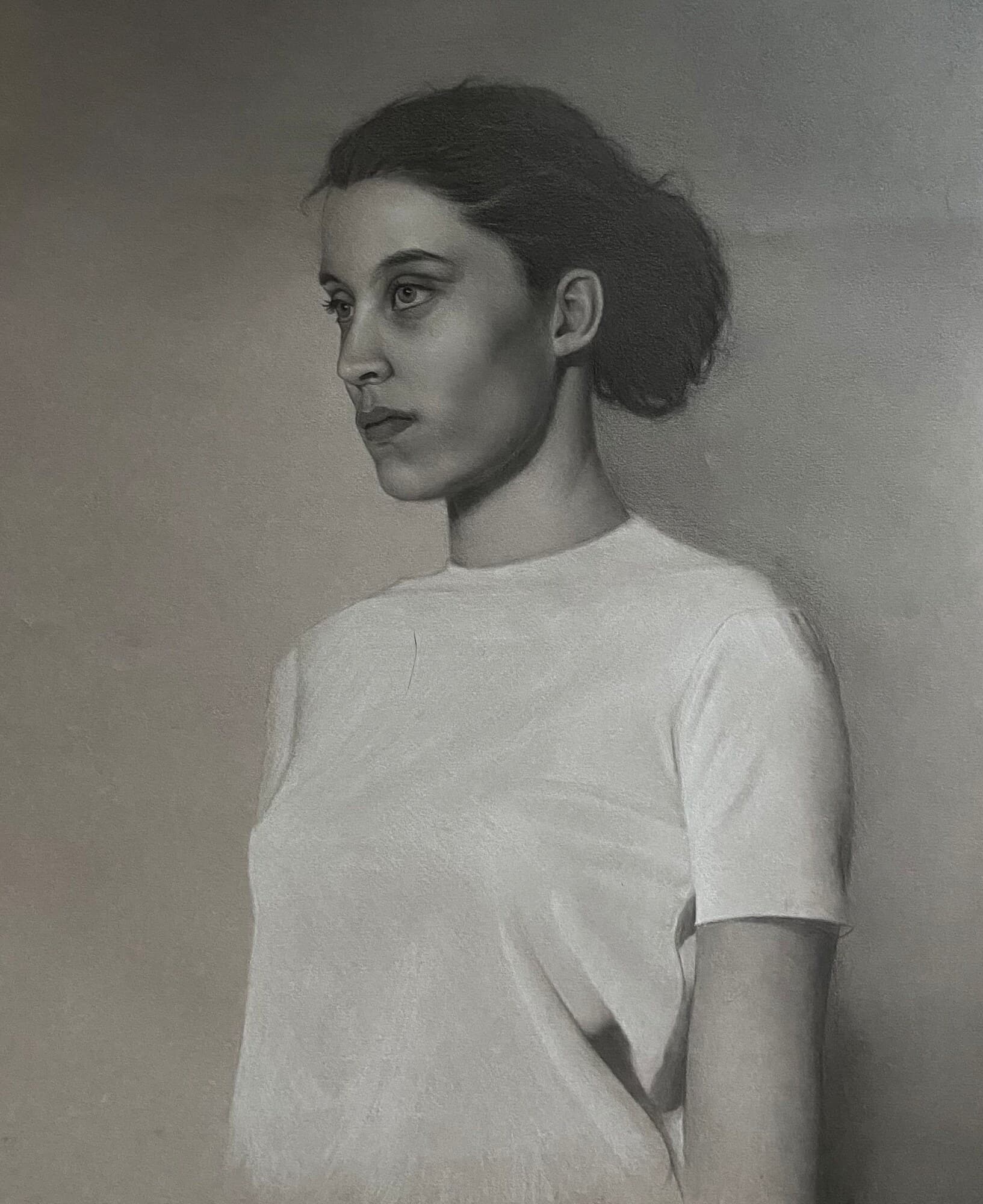 Graphite and white chalk on toned paper drawing titled Untitled by Omar Radwan