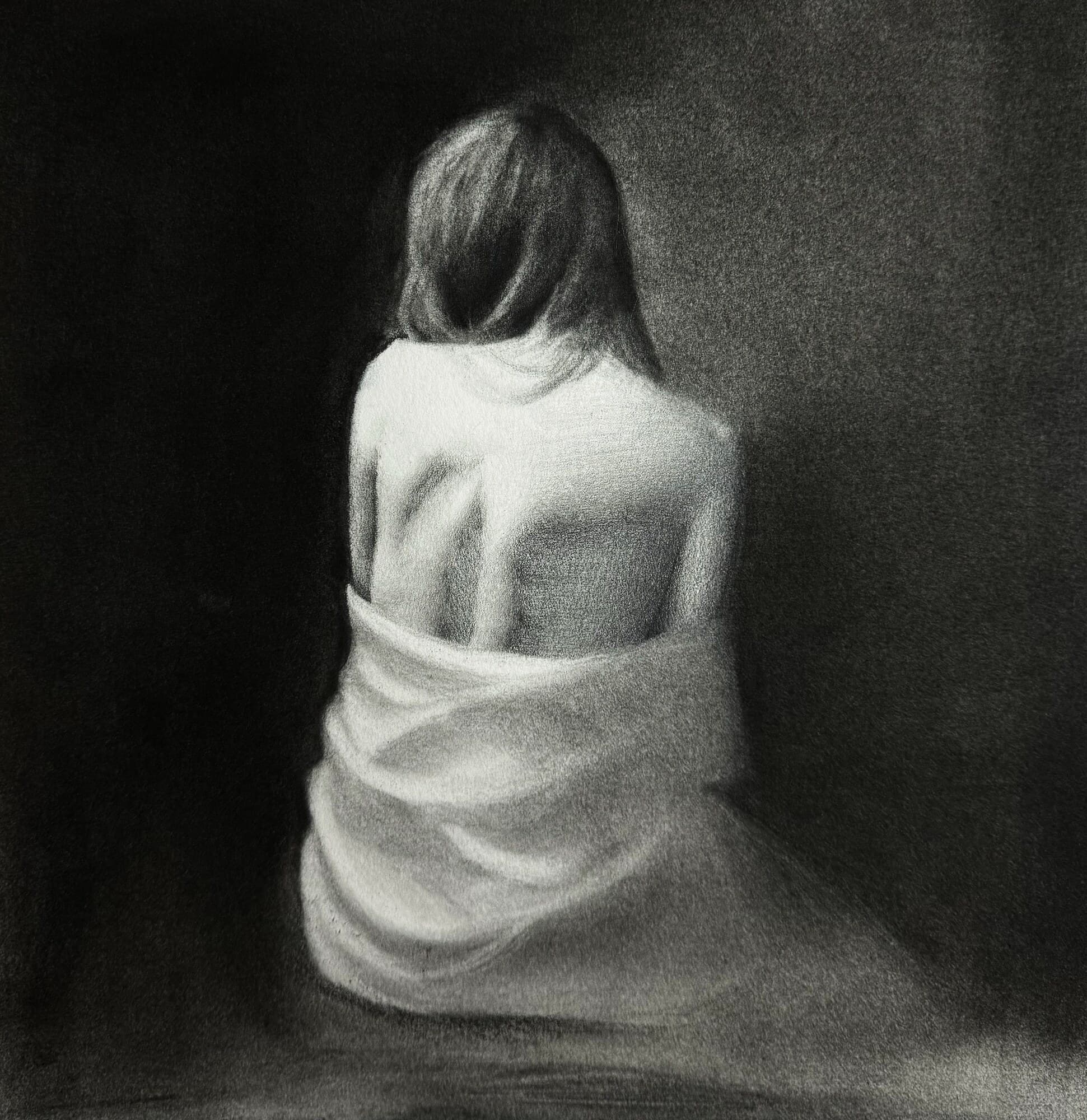 Graphite and white chalk on watercolor paper drawing titled Untitled by Omar Radwan